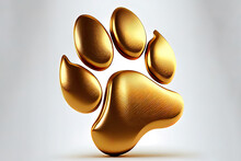 3D Gold Foil Pet Paw On The White Background, Realistic. Generative Ai