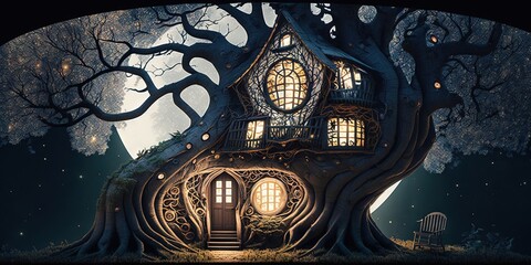 Wall Mural - A fairy-tale dwelling in a magical forest, Generative AI