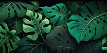 A Floral Tropical Pattern With A Green Plant Leaves Background, Generative AI