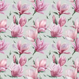 Fototapeta Boho - Seamless floral pattern with magnolia hand-drawn painted in a watercolor style. The seamless pattern can be used on a variety of surfaces, wallpaper, textiles or packaging.