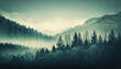 Misty landscape Forest. Trees in morning fog on mountain. 4K wallpaper