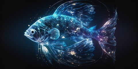 Wall Mural - the fantasy fish of the pisces zodiac sign is illuminated by magical light, generative ai