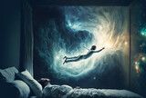 Fototapeta Kosmos - Astral Projection Concept Lucid Dream Illustration, Soul Travel, Generative AI