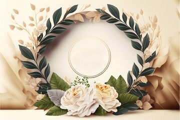 Beige color floral frame with green leaf borders