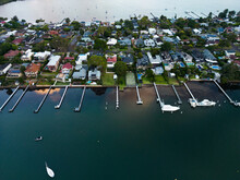 Jetties Protruding From Homes Along The Shore Of Brisbane Water, Gosford
