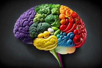 Canvas Print - The human brain is made up of different colored fruits and vegetables. Generative AI.