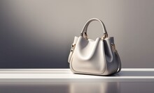 Beautiful Trendy Smooth Youth Women's Handbag In Gray Color On A Studio Background. AI Generated.
