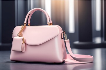 Beautiful trendy smooth youth women's handbag in light pink color. AI generated.