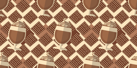 Leinwandbilder - Glass of coffee and background with polka dots. Print for design, packaging, notebooks, pillows.
