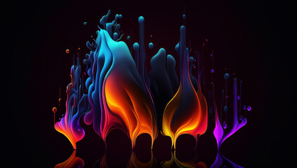 Wall Mural - Abstract colorful gradient fluid grow in the dark. illustration.