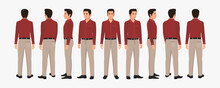 Indian Business Man Wearing Shirt And Pant, Character Front, Side, Back View And Explainer Animation Poses