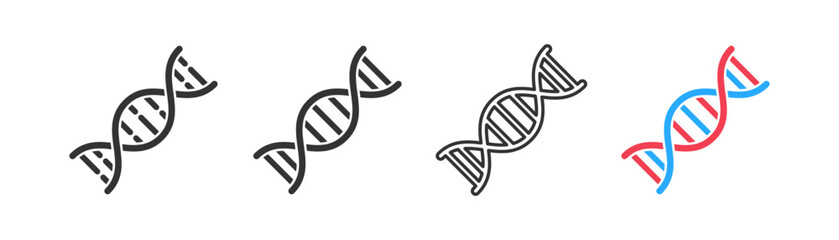 Dna icon on light background. Genetic symbol. Biology, chemistry, science, chromosome, molecule, biotechnology, cell, laboratory. Outline, flat and colored style. Flat design. Vector illustration.