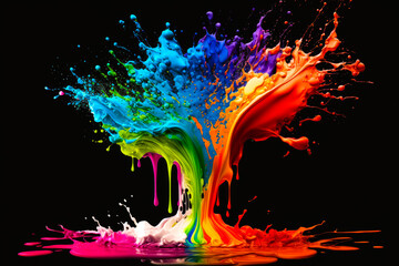 Canvas Print - Colorful splashes of paint on black background. Generative AI.