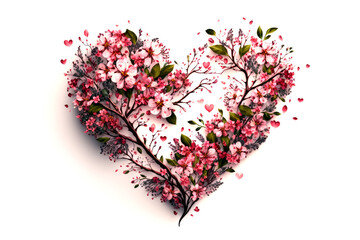 Poster - An image of heart shaped tree with pink flowers. Generative AI.