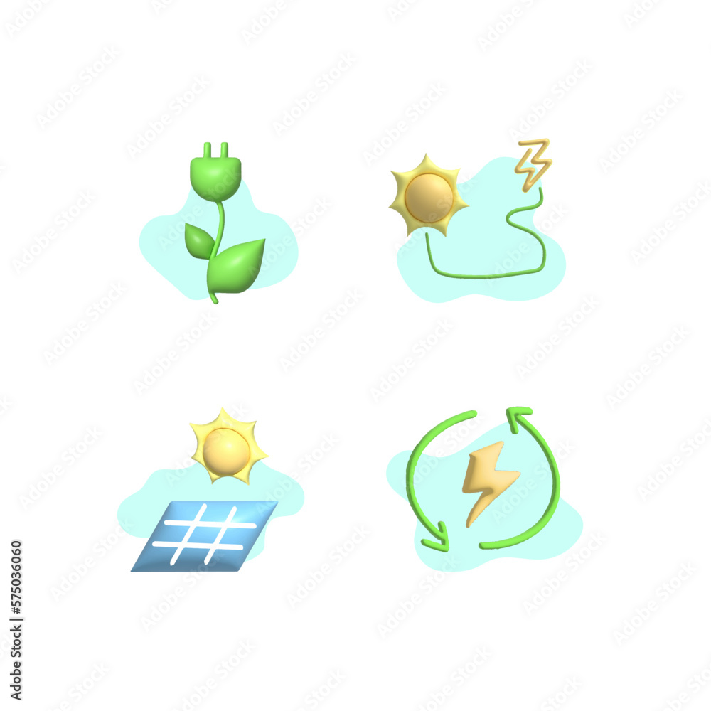 photovoltaic system 3d icon set. Save energy symbols. Solar panels with ...