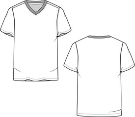 Wall Mural - Mens V  neck t-shirt apparel clothing flat sketches vector