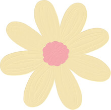 Yellow Cute Daisy Flower Illustration Hand Drawn. Kawaii Floral In Acrylic Watercolor Painted Style.
