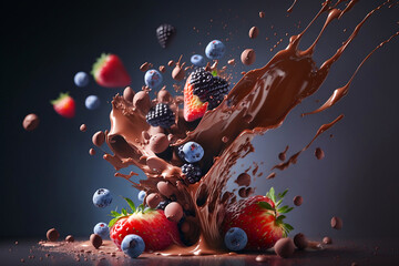 illustration of a chocolate dessert combined with fruit. an explosion of flavor. food photography st