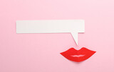 Fototapeta Kawa jest smaczna - lips with chat line on pink background. Paper art. Social media