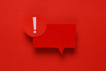red important notification speech bubble on red background. social media chat, message, sms, subscri