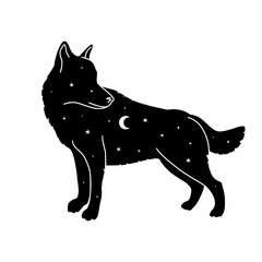 Wall Mural - Vector, black silhouette of a wolf with stars