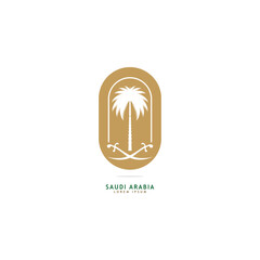 Creative Saudi Arabia palm tree and swords icon logo design vector illustration