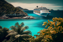 Luxury Cruise Ship Off The Caribbean Islands. AI Generated