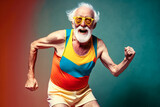 Fototapeta Młodzieżowe - Old man doing sport exercises. Generative AI.