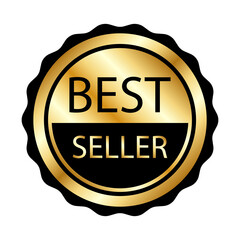 Ribbon award best seller. Gold ribbon award icon, transparent background. Bestseller golden tag sale label, badge, medal. PNG