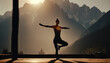 © Ikagency - Yoga practice with mountain and sun backdrop. Generative AI