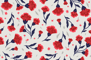 Wall Mural - Seamless pattern with red flowers on a gray background. Vector graphics.