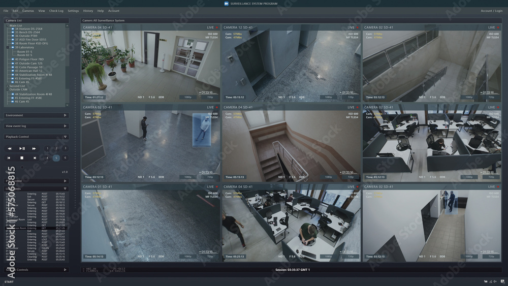 Foto Playback CCTV cameras in office on computer screen. Surveillance ...