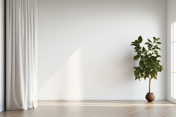 Wall Mural - Room Empty Background: A Plant Mockup Set Against a Clean White Wall with Rustic Details. Generative AI