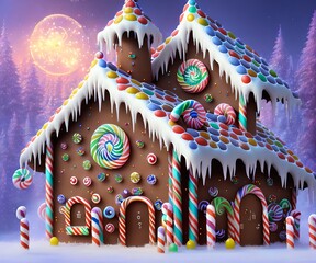 Poster - Candy Gingerbread House, Generative AI Illustration