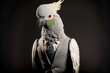 Vertical shot of cockatoo in suit, spirit animal Generative AI