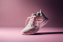 Stylish Sneaker On Pink Background. Creative Fashion Shoe. Sports Shoes Cleats Sneakers. Sport Shoe Close-up Shot. Stylish Pair Of Sports Shoes.  Running Shoe. Generative AI