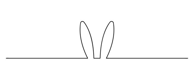 easter bunny ears one line art, rabbit lineart, black line vector illustration, editable stroke, hor