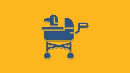 Sticker - Blue Pet stroller icon isolated on orange background. 4K Video motion graphic animation