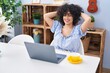 © Krakenimages.com - Young middle east woman relaxed with hands on head using laptop at home