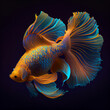 A colorful fish with a black background and the word gold on it. Generative ai