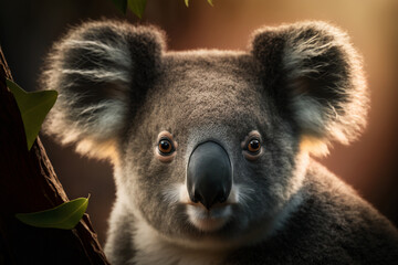 Wall Mural - Australian koala bear portrait on green eucalyptus tree