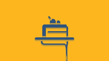 Poster - Blue Cake icon isolated on orange background. Happy Birthday. 4K Video motion graphic animation