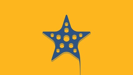 Sticker - Blue Starfish icon isolated on orange background. 4K Video motion graphic animation