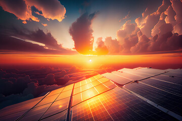 Wall Mural - sun rise in cloudy sky background, dramatic sunrise, airplane view above clouds.generative ai