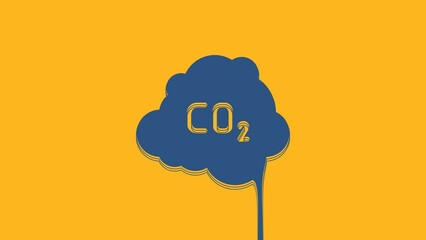 Wall Mural - Blue CO2 emissions in cloud icon isolated on orange background. Carbon dioxide formula, smog pollution concept, environment concept. 4K Video motion graphic animation