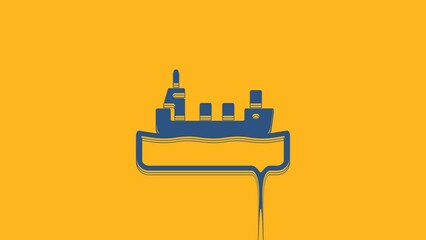 Sticker - Blue Oil tanker ship icon isolated on orange background. 4K Video motion graphic animation