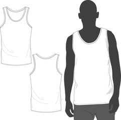 Wall Mural - Tank top flat sketch model mockup template technical CAD illustration