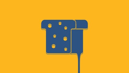 Poster - Blue Bread toast for sandwich piece of roasted crouton icon isolated on orange background. Lunch, dinner, breakfast snack. 4K Video motion graphic animation