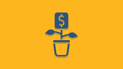 Poster - Blue Dollar plant icon isolated on orange background. Business investment growth concept. Money savings and investment. 4K Video motion graphic animation