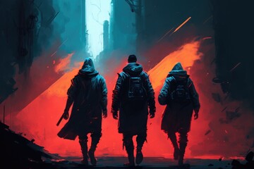 Wall Mural - digital street gangs fighting for control digital art poster ai generation.